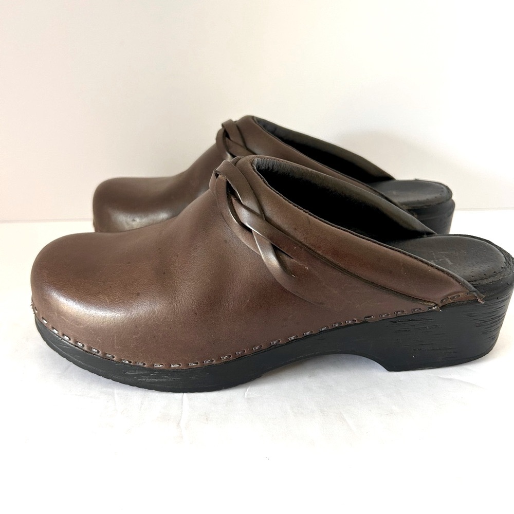 LL Bean Clog Shoe Mule Braided Leather Poetcore Scandigirl Brown Size 39 US 7.5 - Picture 2 of 11